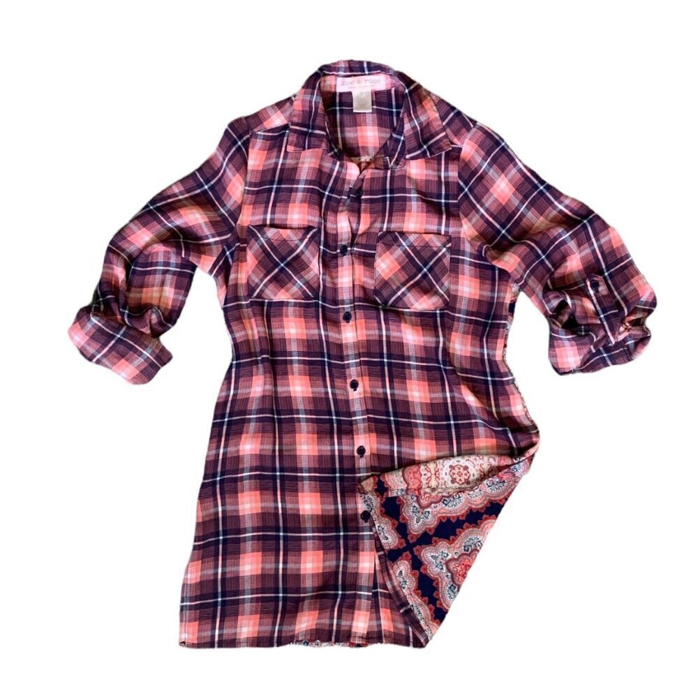 Band of Gypsies Zoe & Rose S BOHO‎ Plaid Mixed Print Batik Floral Back 33C